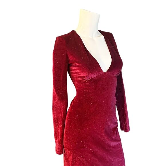 BERSHKA Velvet Dress Deep Red Gold Holiday Party Small Shimmer S - Picture 4 of 10
